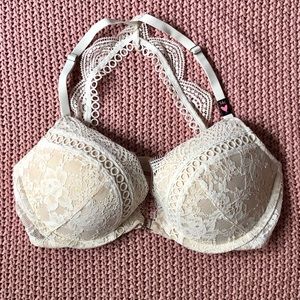 NWOT Racer-back, ivory padded bra. Never worn. 34C